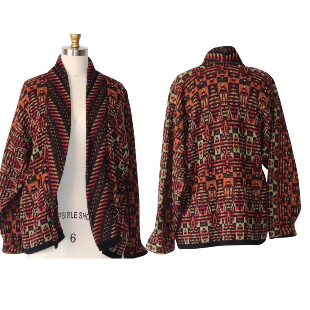 Chris Triola Handmade Cotton Intarsia Knit Open Cardigan